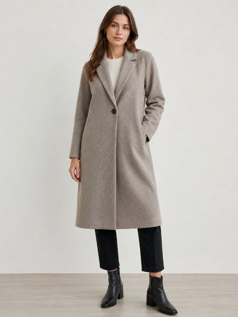 Zara Longline Single Button Coat Women's Small Taupe Beige Size S